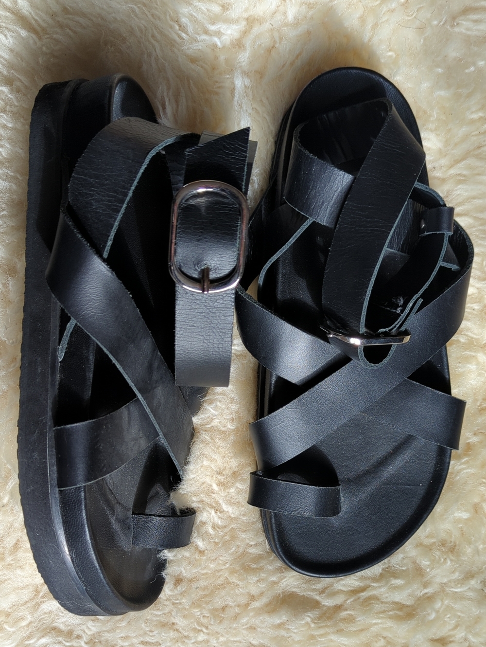 Artisan-made Leather Wrapped Sandals Toe Strap Ankle Wrap Silver Buckle